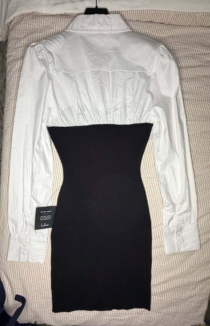 Lulus Twofer Mini Dress Size M Black White Long Sleeve Shirt Corset